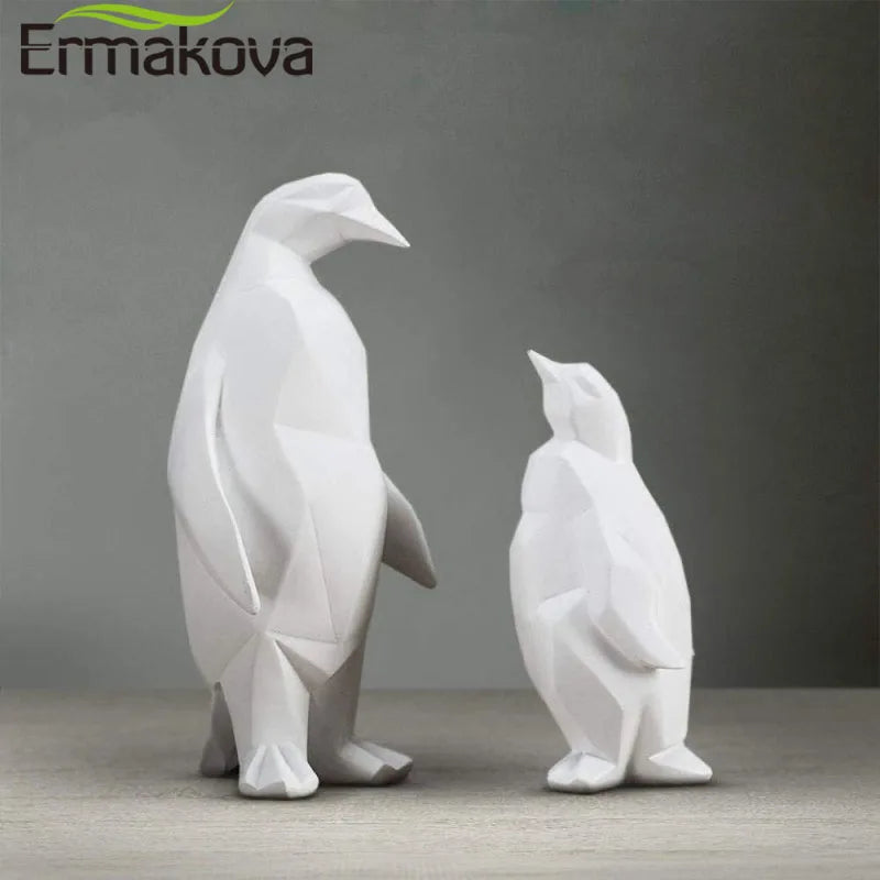 statue résine manchot géométrique blanche moderne décoration maison unique animal