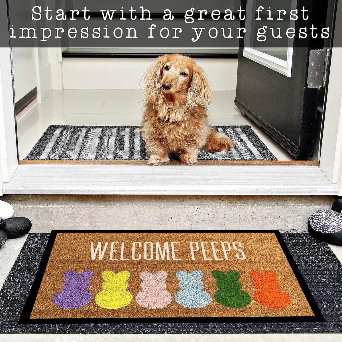 tapis d'entrée antidérapant caoutchouc marron clair violet jaune rose pâle bleu clair vert orange