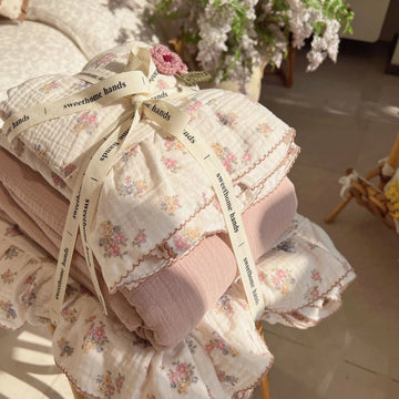 parure lit coton fleurs vintage housse couette drap taies oreiller filles princesse