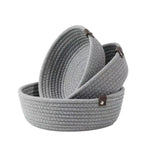 paniers rangement tressés gris clair motif cordelet rustique ensemble trois tailles différentes