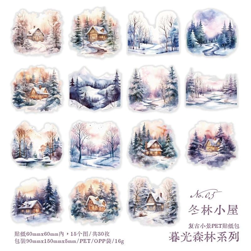 autocollants paysages naturels scrapbooking bricolage opaques vert bleu blanc rose marron jaune gris forêt