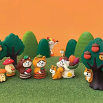 figurines animaux résine japonais vert marron orange blanc rouge gris personnages animaux arbres fruits
