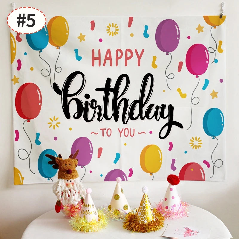 décoration chambre coucher rideau mural happy birthday confettis arc ciel lettres motifs festifs clips