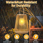 lampe suspendue solaire bambou tressé artisanale extérieure jardin impermeable antirouille anneaux métalliques