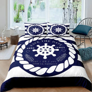 ensemble literie marin bleu marine blanc roue navire taies oreiller corde étoiles vintage chambre