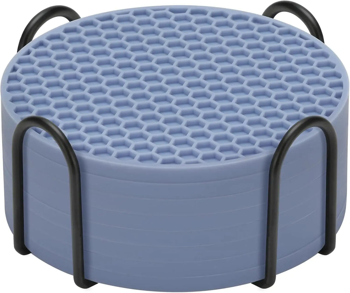 coasters silicone gris moderne antidérapants hexagonaux pack 12pcs tasses chaudes froides respectueux environnement