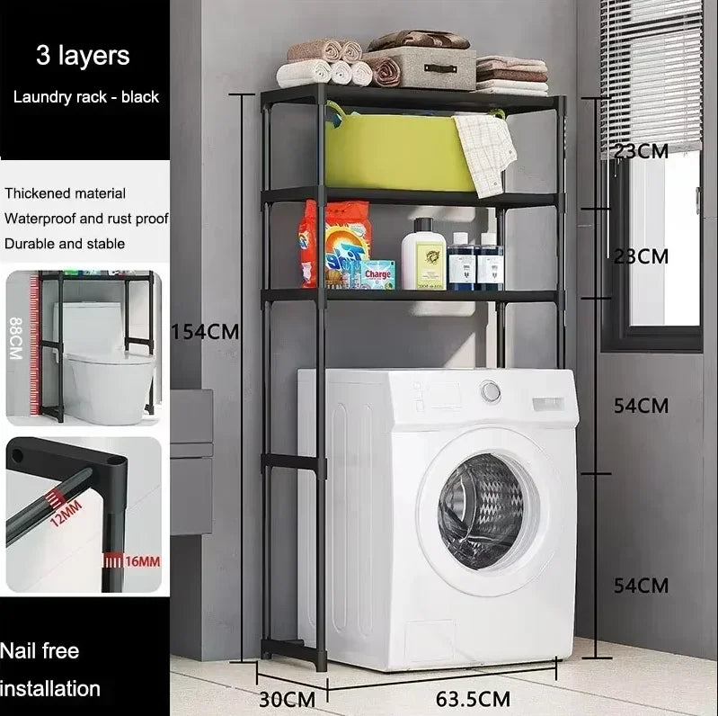 étagère rangement moderne multi niveaux blanc noir grande capacité sans perforation machine laver toilette