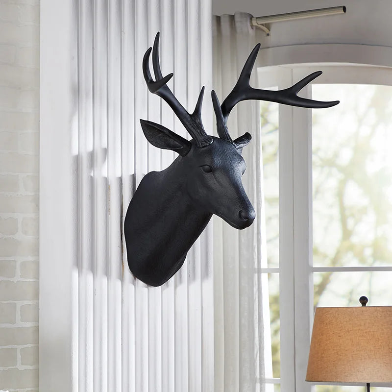 décoration murale tête cerf noir blanche texture résinée moderne fixations