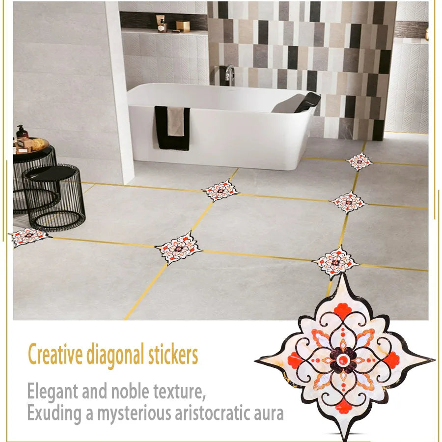 sticker decoratif moderne floral 36 pieces blanc noir orange pvc adhesif mur toilette cuisine