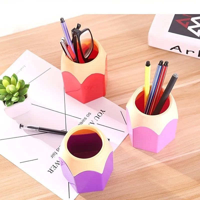 porte crayons hexagonaux multicolores imitant crayon taillé décoratif ludique 14 ans+