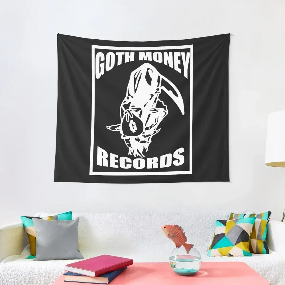 tapisserie graphique moderne tête humaine goth money records noir clips tapisserie polyester machine main