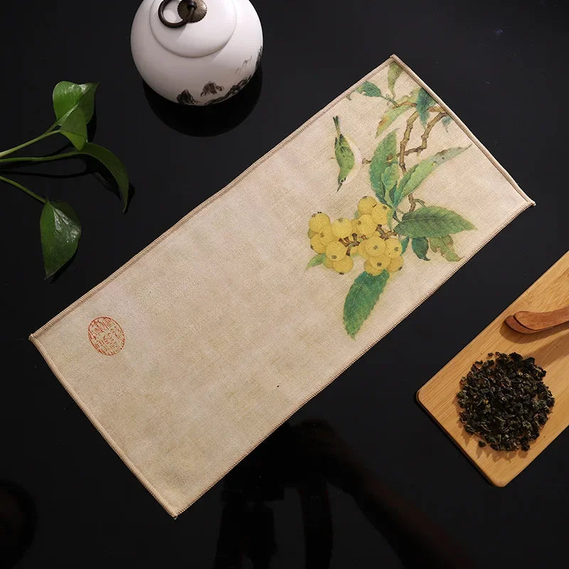 serviettes thé vert bleu beige peinture chinoise motifs floraux art traditionnel zipper cuisine