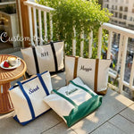 sac main moderne toile brodé doux poignées détachables blanc bleu marron vert rose