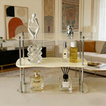 étagère deux niveaux transparente moderne pieds métalliques rangement parfum vaisselle décoratives multifonctionnelle salon