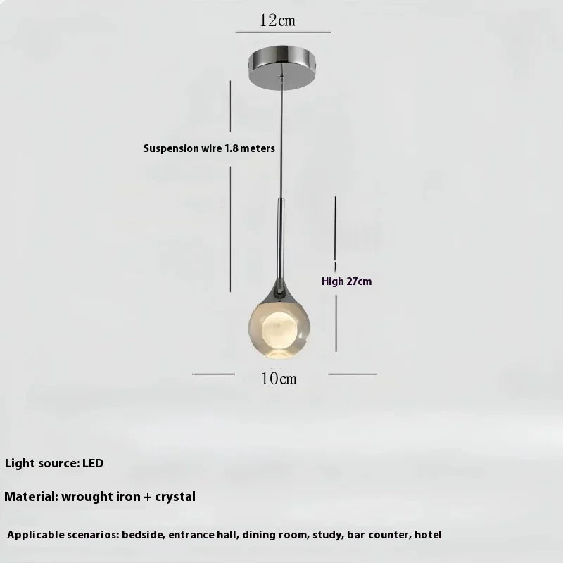 lampe suspendue moderne minimaliste transparente noir argenté brillante chambre restaurant étude cuisine