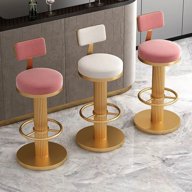 tabourets bar velours bleu marine gris rose contemporains assise dorée pieds métal adjustable