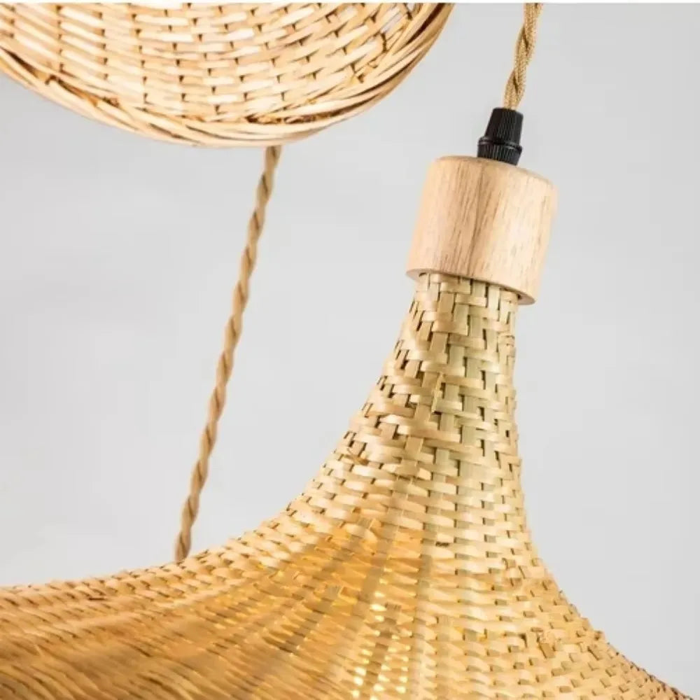 Suspension lumineuse tissée osier naturel moderne rustique câble ajustable douille E27