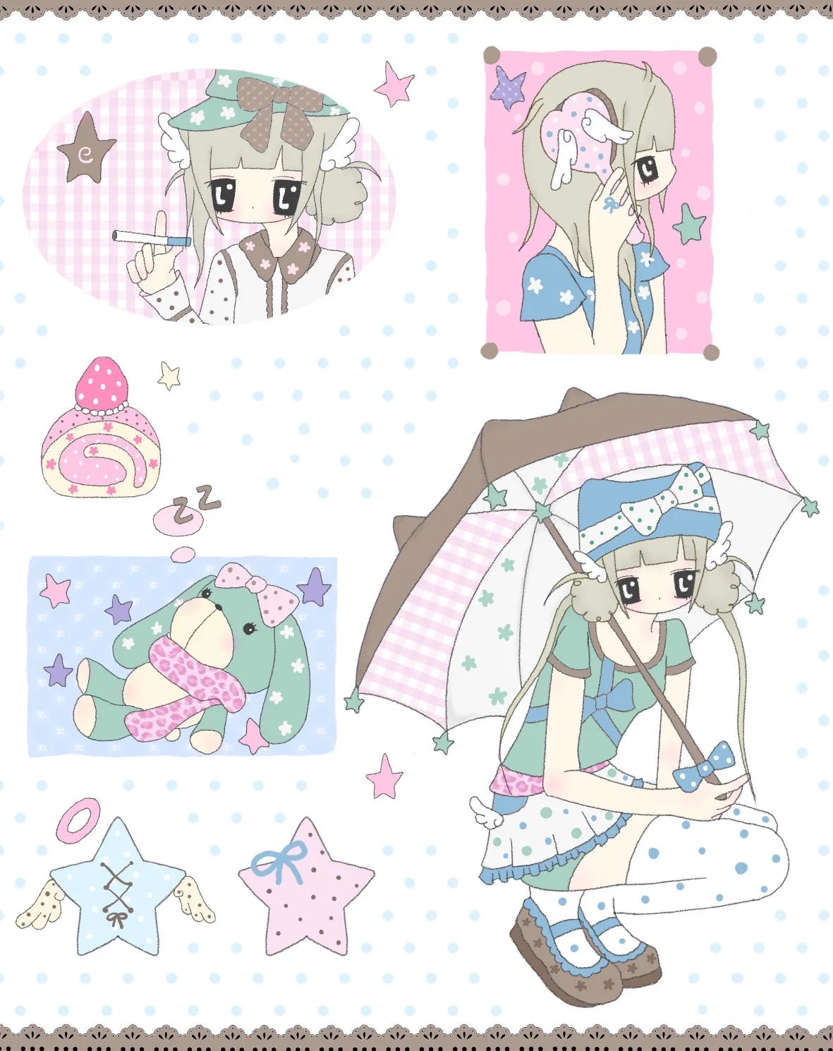 stickers dessin animé filles motifs colorés personnages doux accessoires variés animes vibrant palette couleursscrição