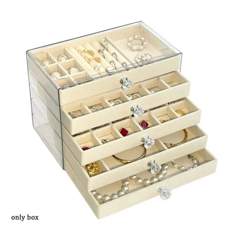 boîtes bijoux velours transparentes modernes rangement boucles oreilles bagues bracelets colliers poignées chic