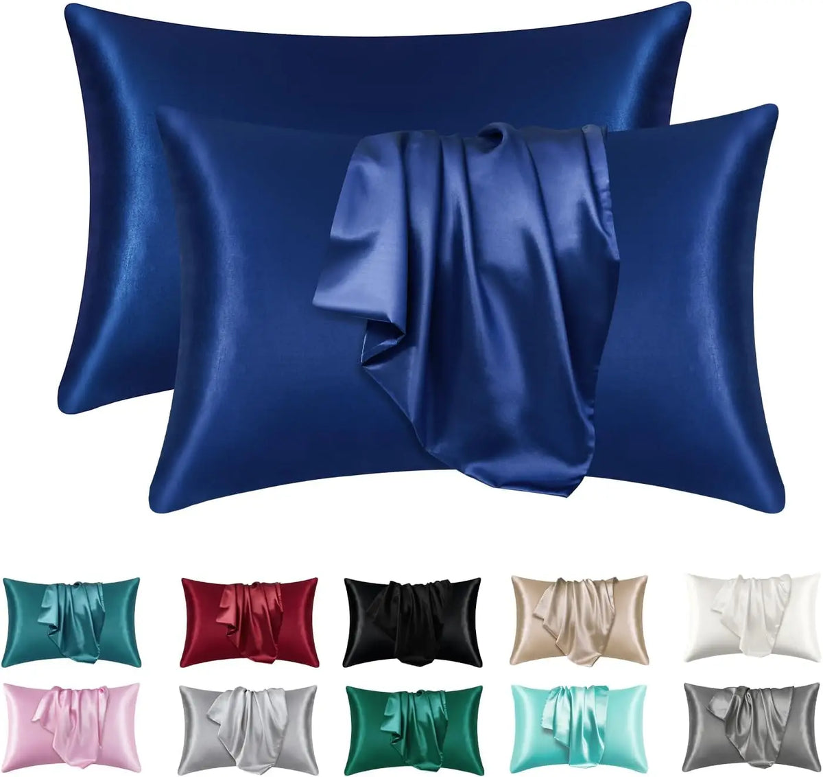 lot protège oreiller noir satin brillant cheveux peau lit moderne