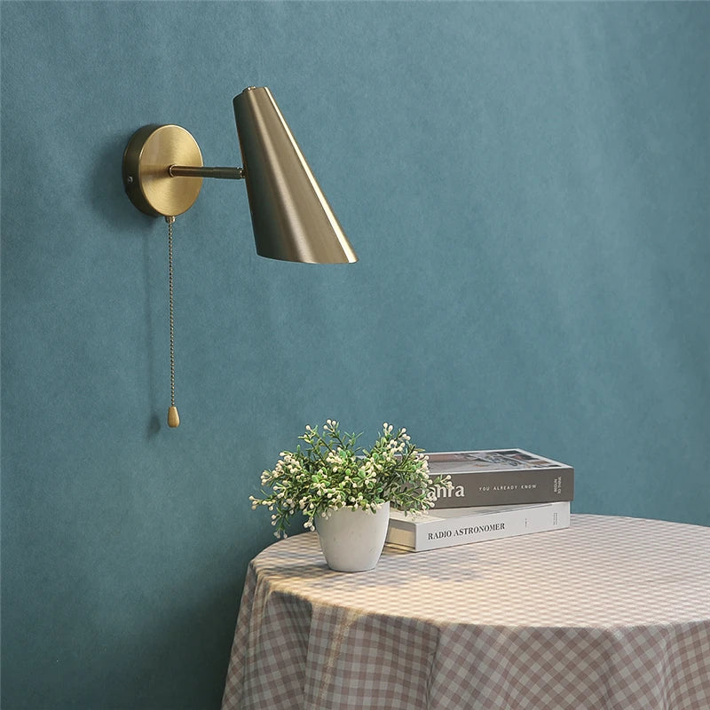 lampe murale conique or moderne interrupteur chaîne éclairage quotidien fixée mur opaque 220v 110v