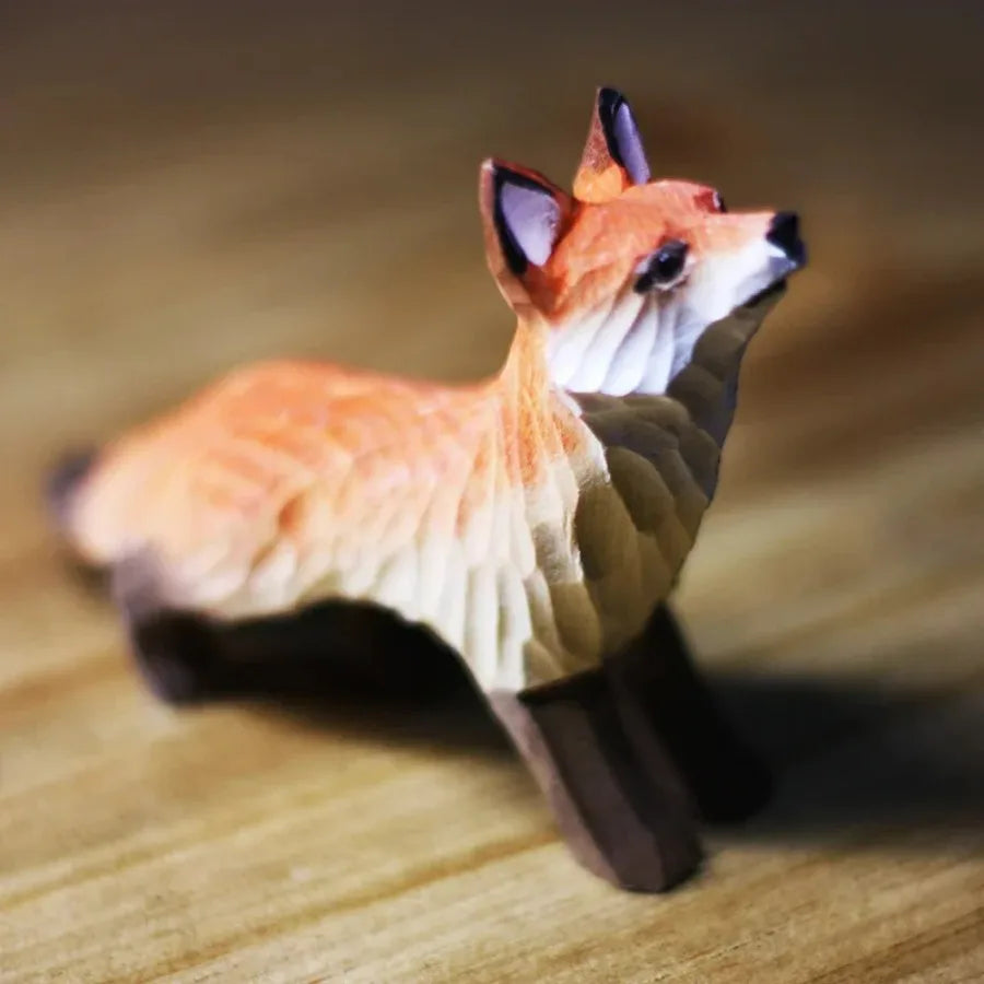 figurine renard bois artisanal orange beige stylisée décoration maison