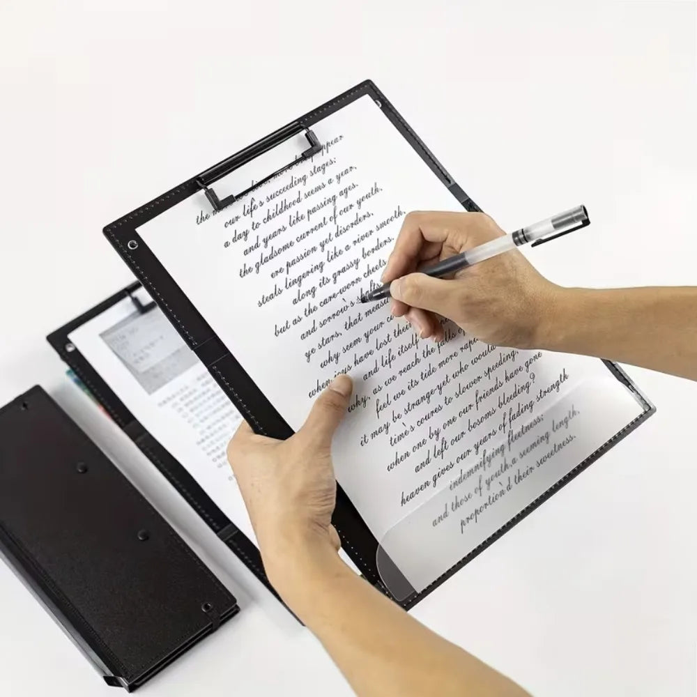 porte documents noir moderne plastique 312mm 241mm clips papier stylo