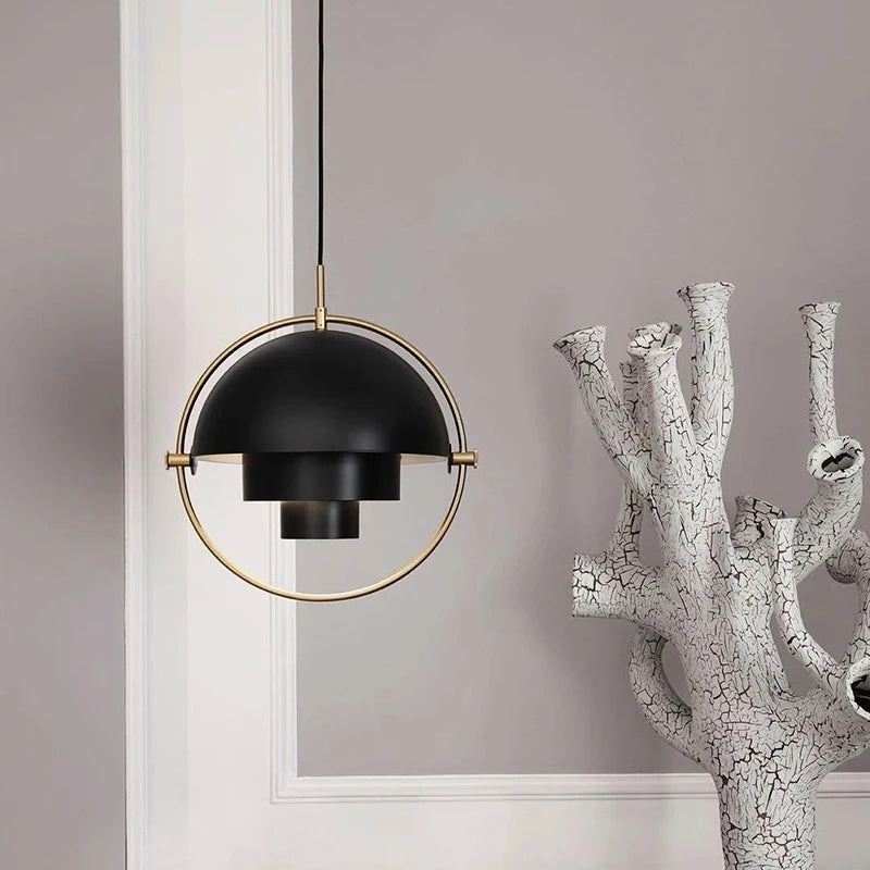 suspension lumineuse or noir blanc géométrique contemporain câble suspendu minimaliste métal flux lumineux