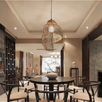 lampe suspendue marron clair rattan tressé moderne rustique chaîne métallique