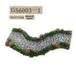 miniature réaliste route marquée herbe rochers champignons décoration jardinextérieur orange vert gris jaune blanc