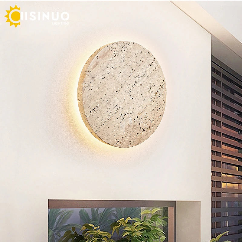 applique murale moderne marbre naturel beige clair foncé extérieure led hydrofuge adhésive durable jardin