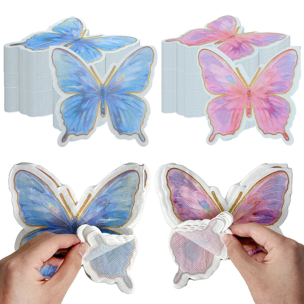 serviettes jetables papier forme papillon rose bleu fête anniversaire mariage décoration naissance cocktail