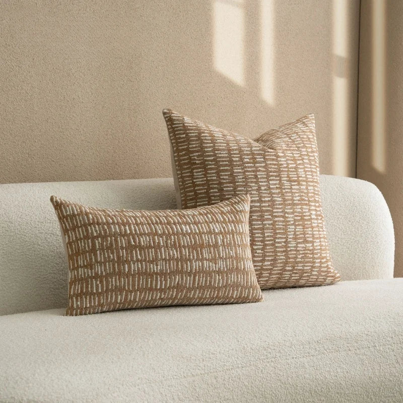 housse coussin géométrique moderne beige marron morroco polyester carré décoration maison canapé chaise voiture