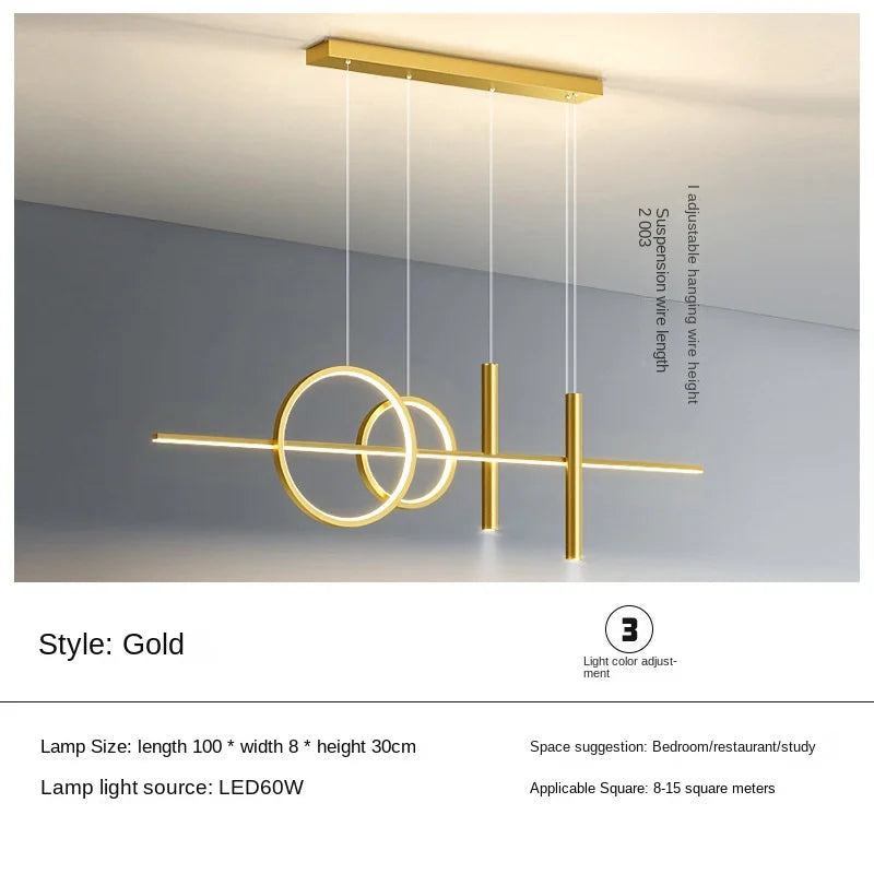 suspension lumineuse moderne minimaliste noir doré circulaire lisse led sources 10 15mètres carrés