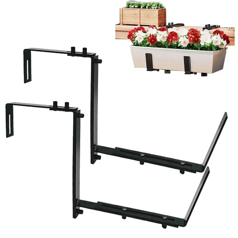 supports pots fleurs suspendus balcon rail métal décoratif plantes fleuries variées imitation bois tressage
