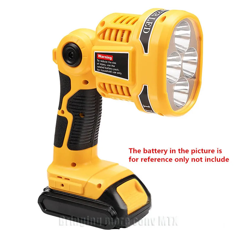 lampe led portable jaune noir industrielle batteries dewalt 14v 18v 20v modes lumiere stroboscope