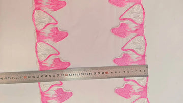 dentelle rose vif blanc orange motifs coeurs feuilles semi transparent