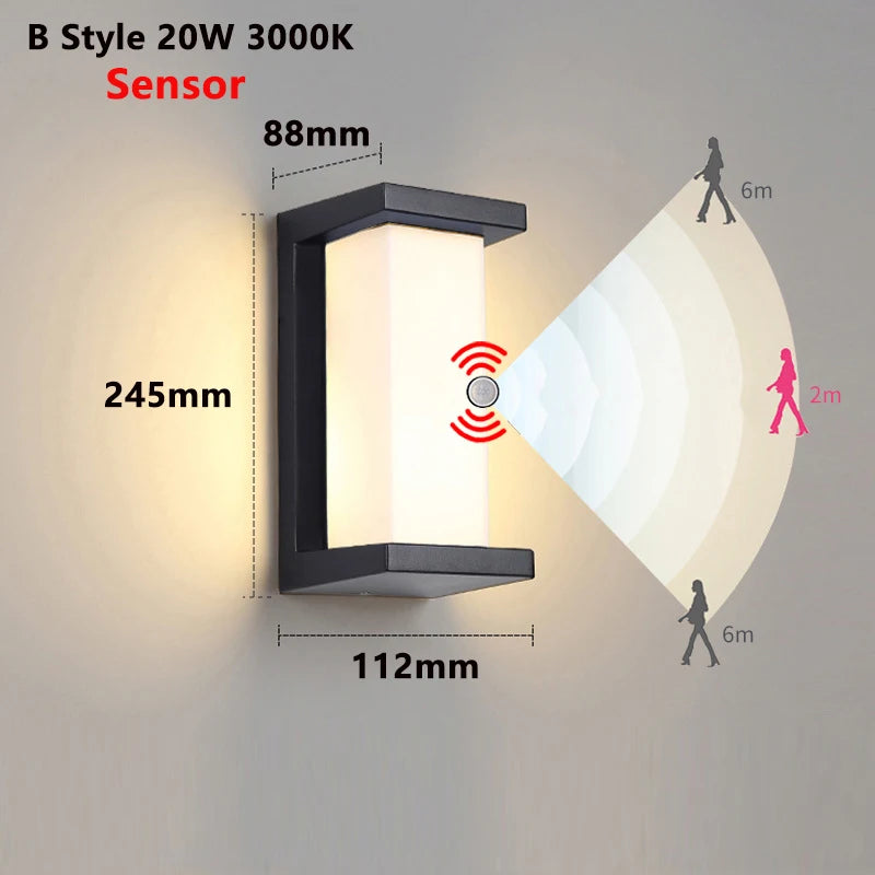 lumière murale led moderne noir ip65 sensor motion autoinstallation extérieure hydrofuge 3000k