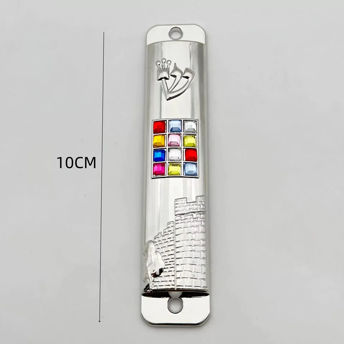 décoration maison mezuzah argenté doré relief architectural strass colorés traditionnel artisanal hanukkah