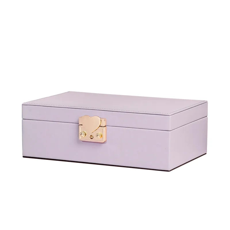 boîte bijoux cuir violet velours doux classique boutons cœur compartiments rangement boucles doreilles echangement
