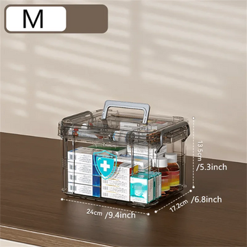 boîte rangement médicaments transparente étanche réutilisable urgence compartiments poignée moderne