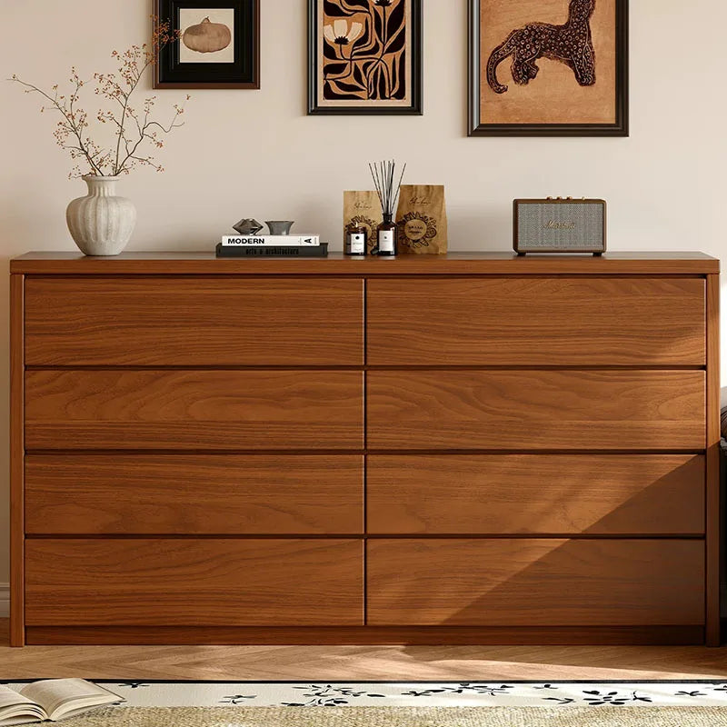 commode tiroirs chêne foncé grain naturel moderne tiroirs rangement salon minimaliste