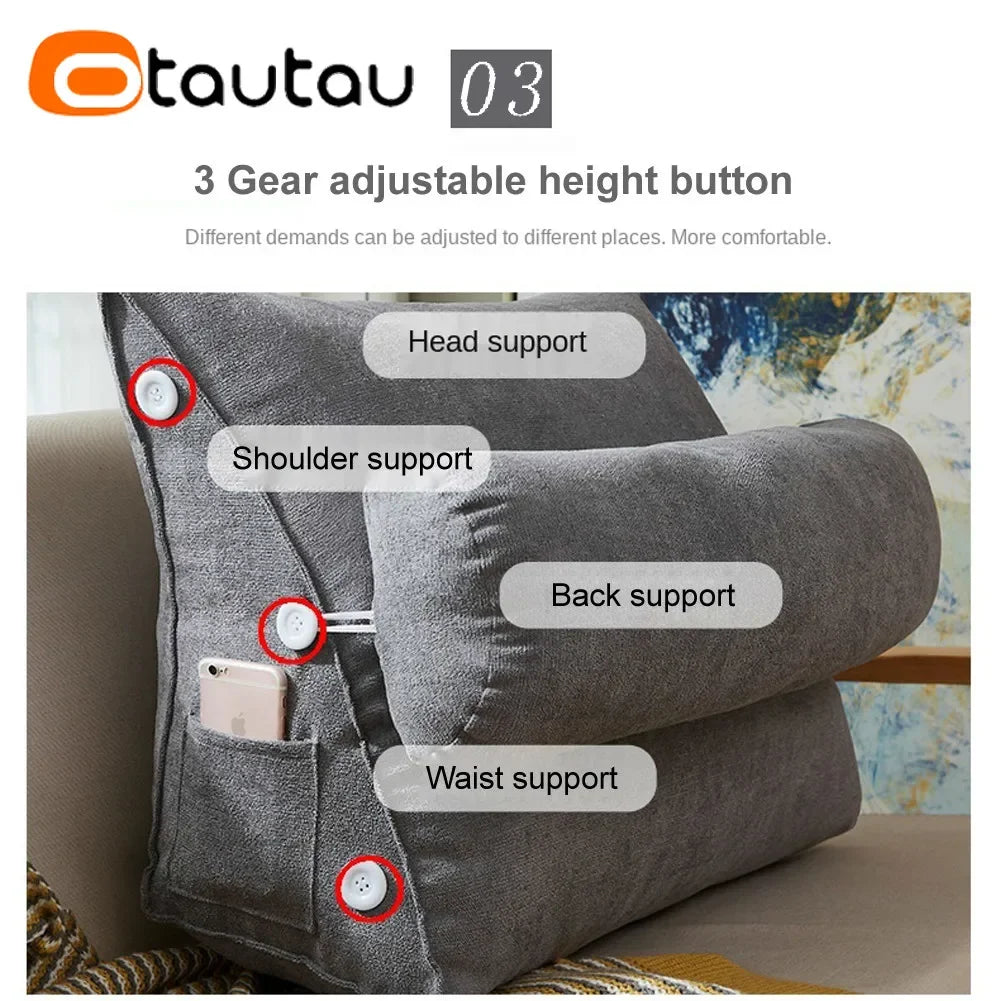 coussin multifonctionnel gris uni tissu épais moderne boutons ajustables poche 60x22x50cm