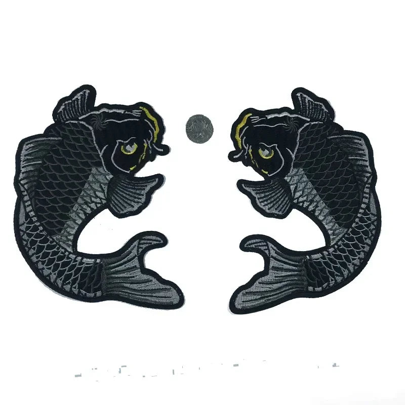 patch brodé poisson koi noir ecailles traditionnel asiatique coton polyester diy personnalisable