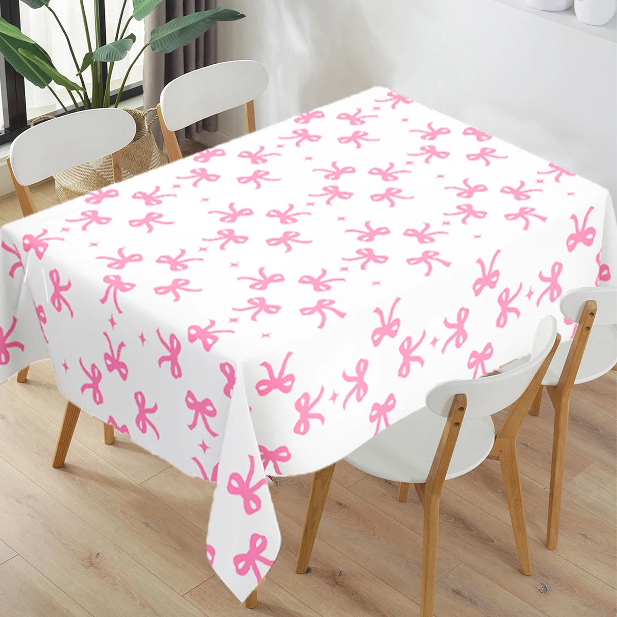 nappe blanche rose imperméable huile réutilisable arcs roses points dorés festive maison