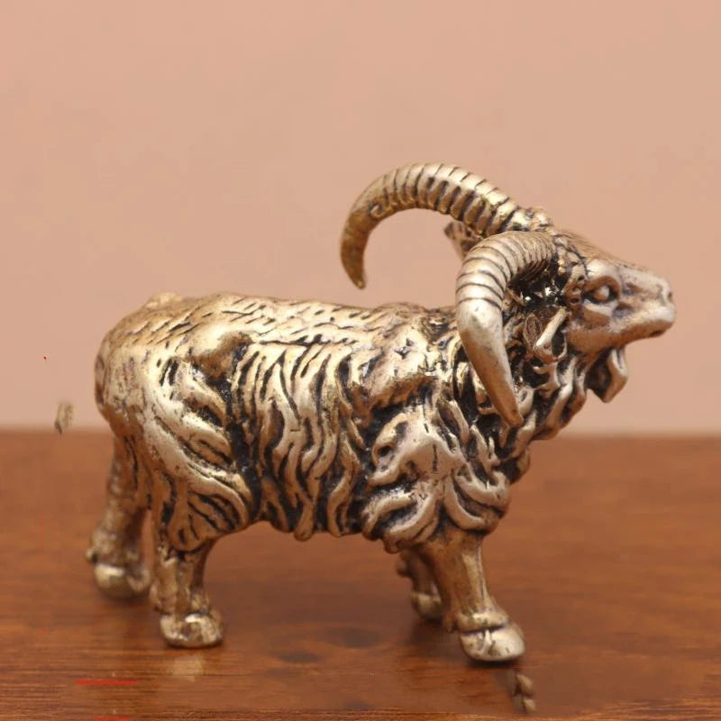 statuette chèvre bélier doré argenté brun clair texture laine décorative animaux intérieur