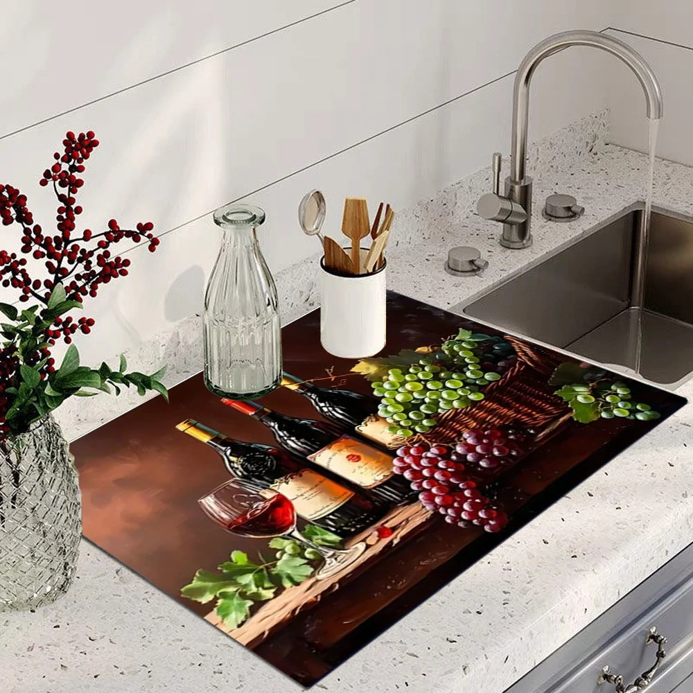 tapis cuisine moderne gris imprimé fruits légumes antibactérien antidérapant 20x30cm 30x40cm 40x60cm 50x80cm