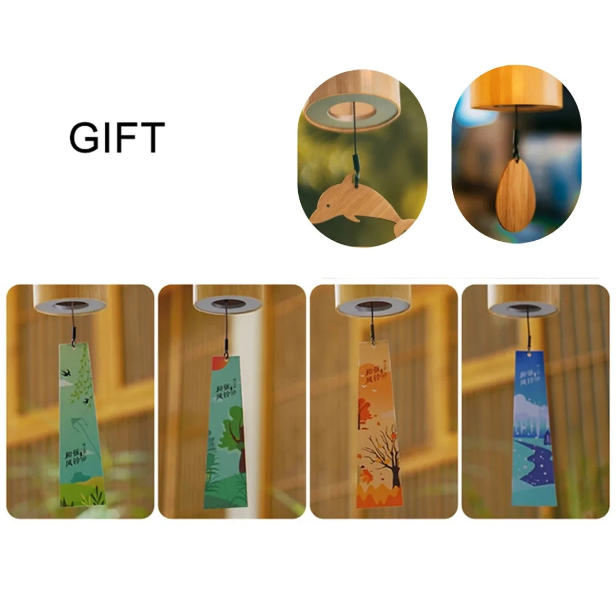 cloches vent rustiques tubes bois naturel pendentifs dauphins feuilles patioextérieurDecorationMeditationRelaxation