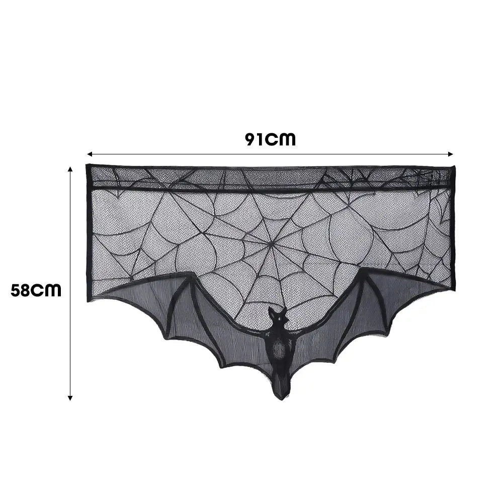 rideau halloween noir toile d'araignée chauve souris decoratif festif opacité 91cm58cm