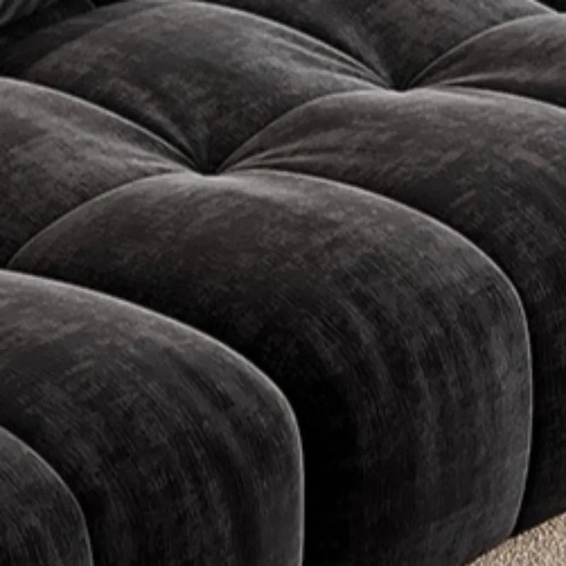 canapé d'angle noir velours moderne pieds bois coussins